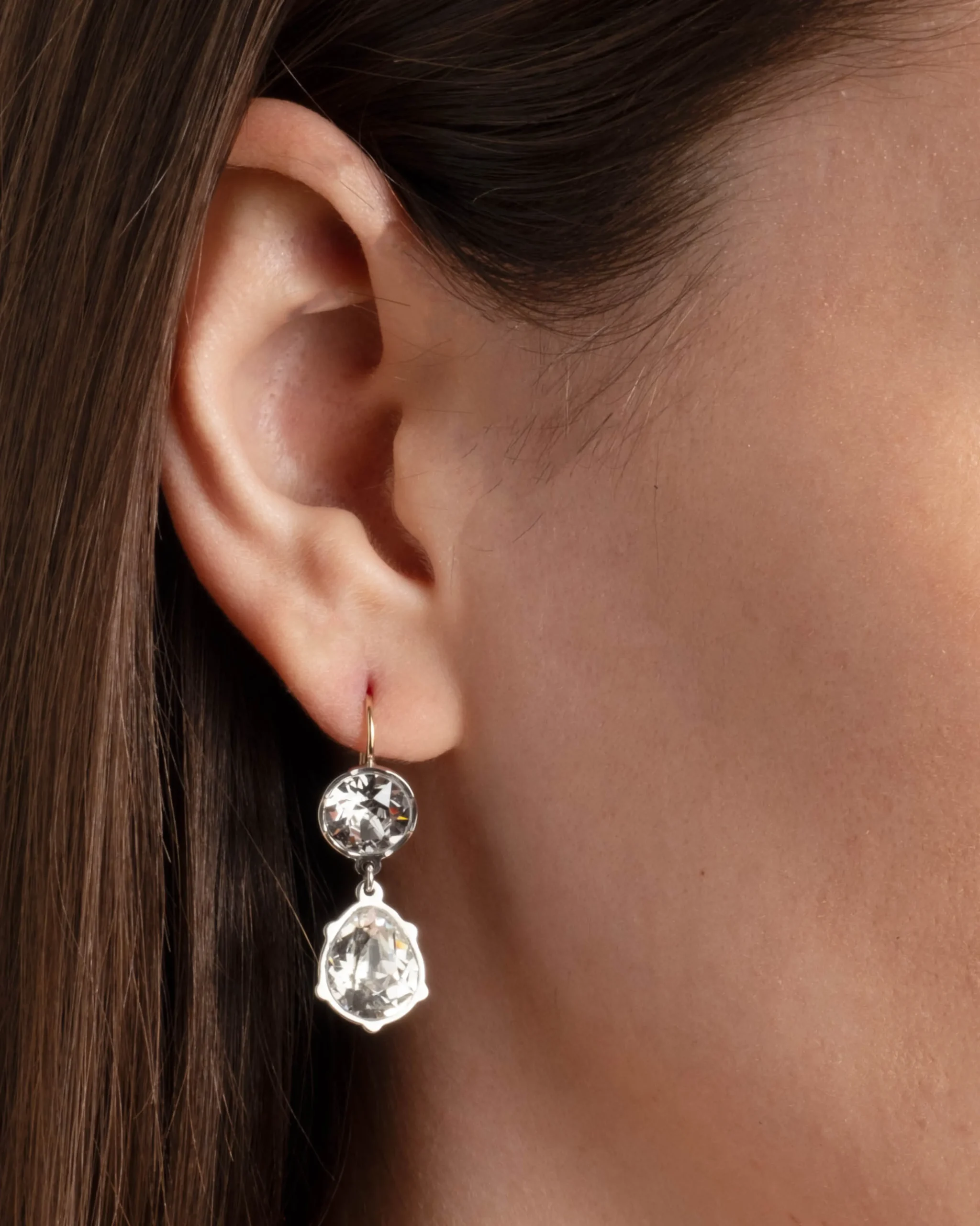 Sterling Silver & 14k Gold Pear Crystal Drop Wire Earring