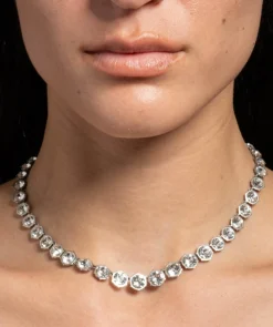 Sterling Silver Round Cut Luminous Crystal Riviera Necklace