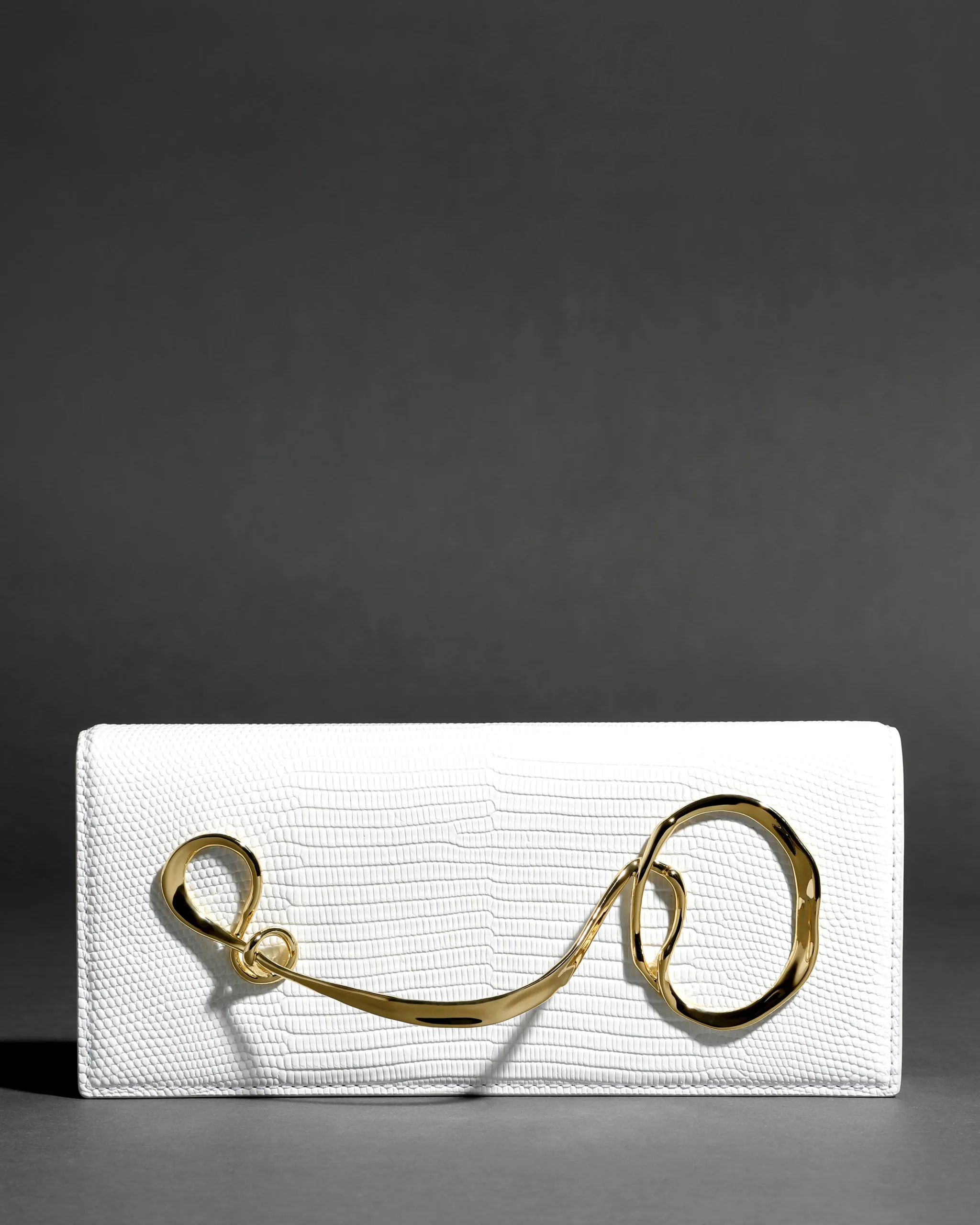 Twisted Gold Side Handle Clutch Purse- White