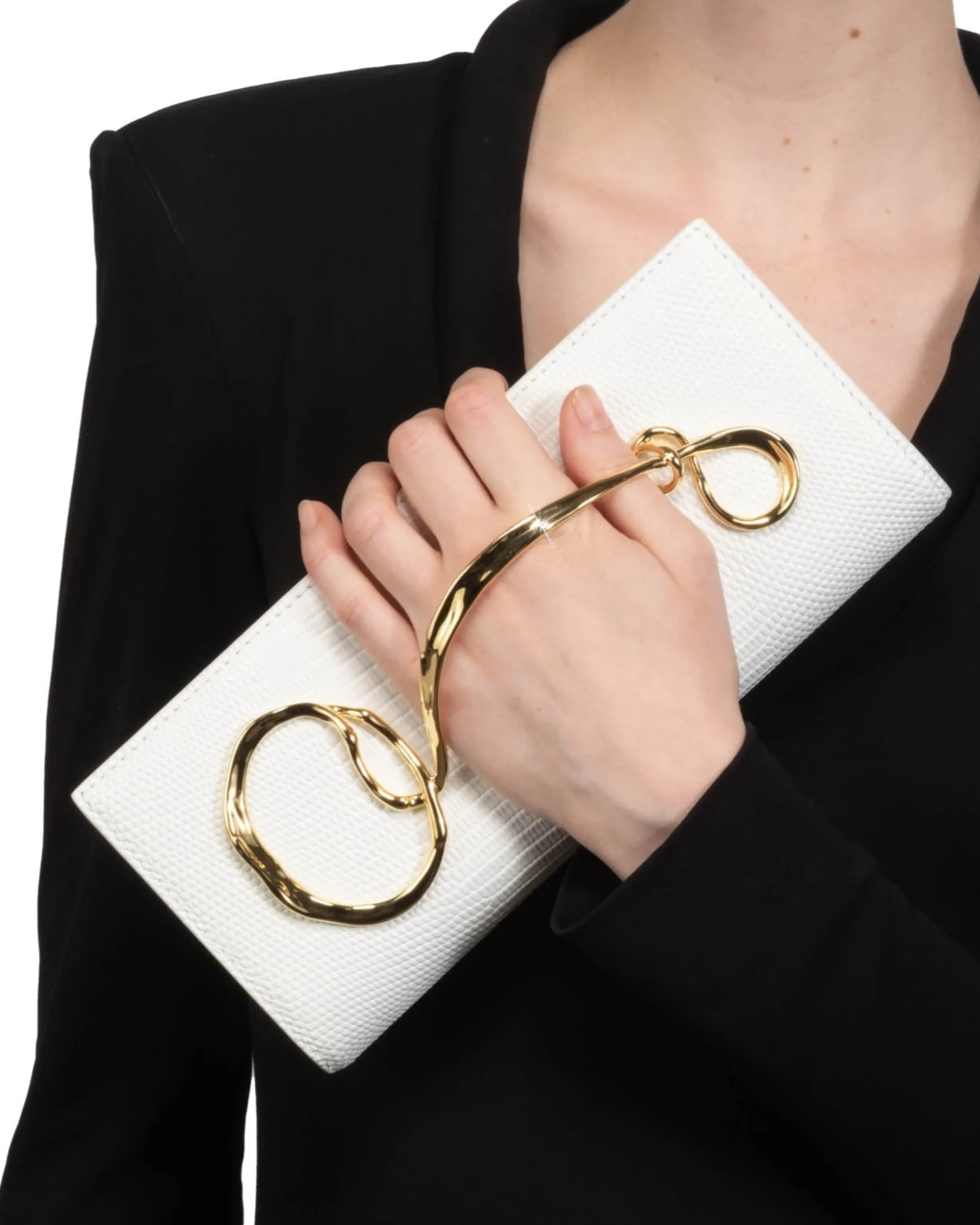 Twisted Gold Side Handle Clutch Purse- White
