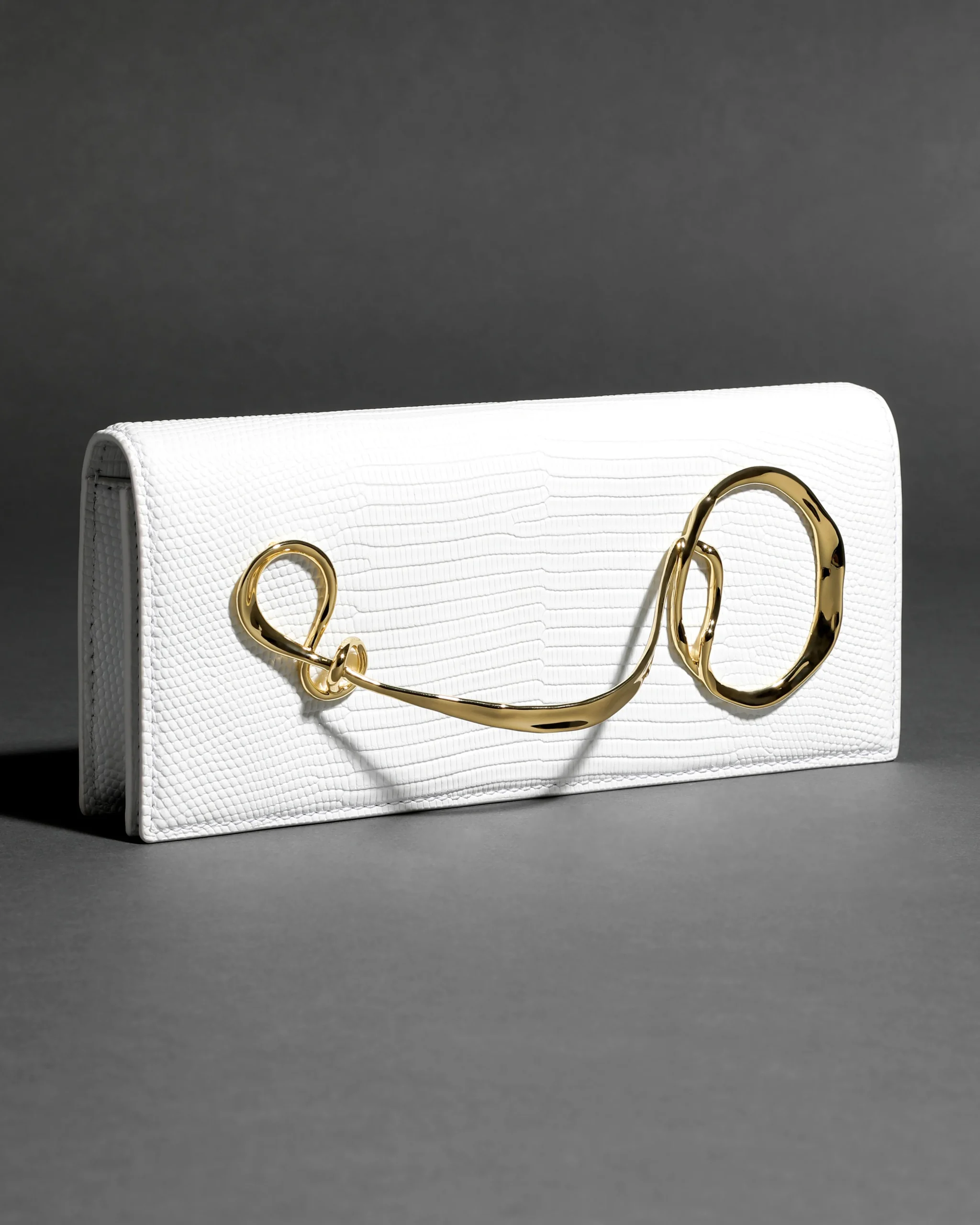 Twisted Gold Side Handle Clutch Purse- White