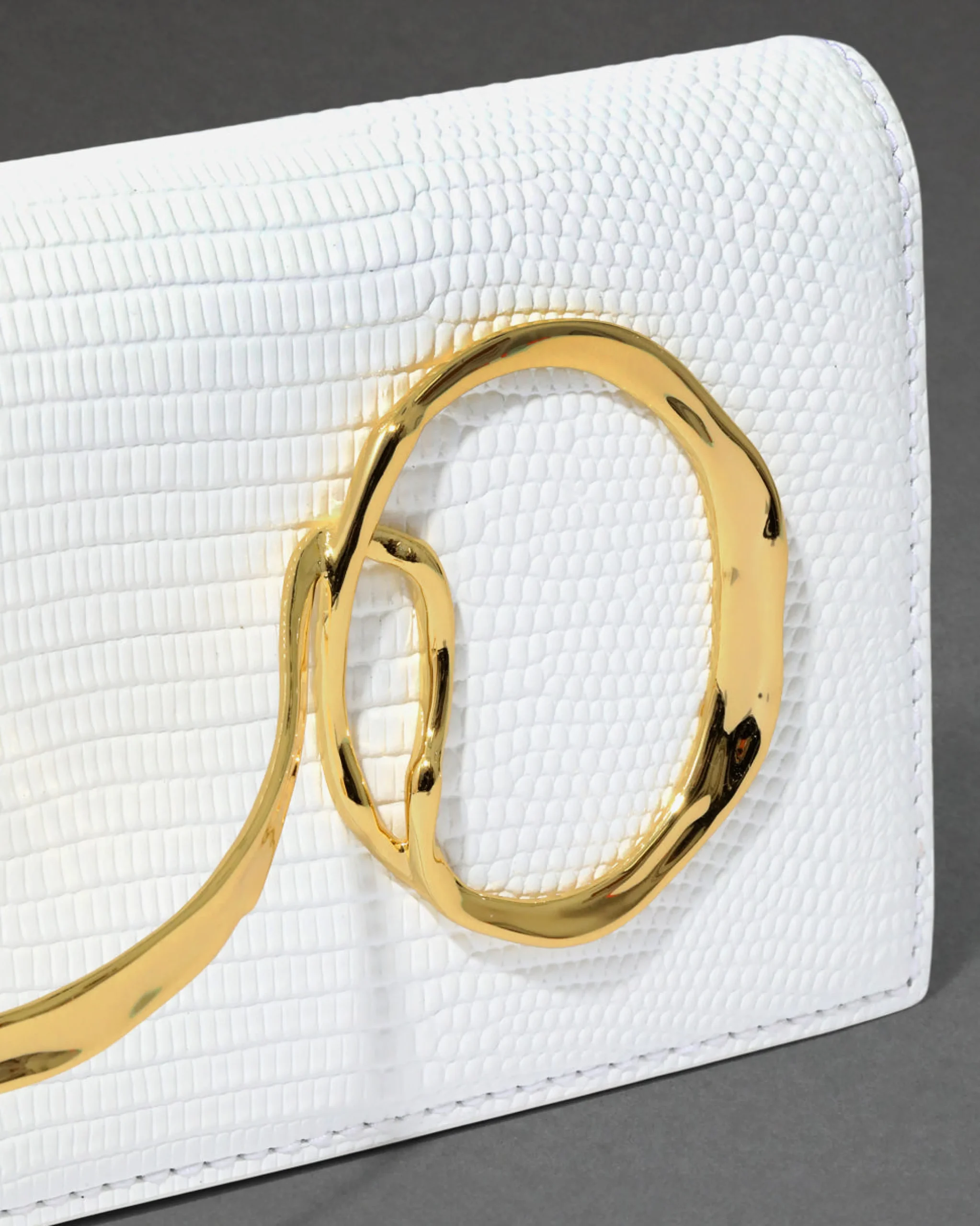Twisted Gold Side Handle Clutch Purse- White