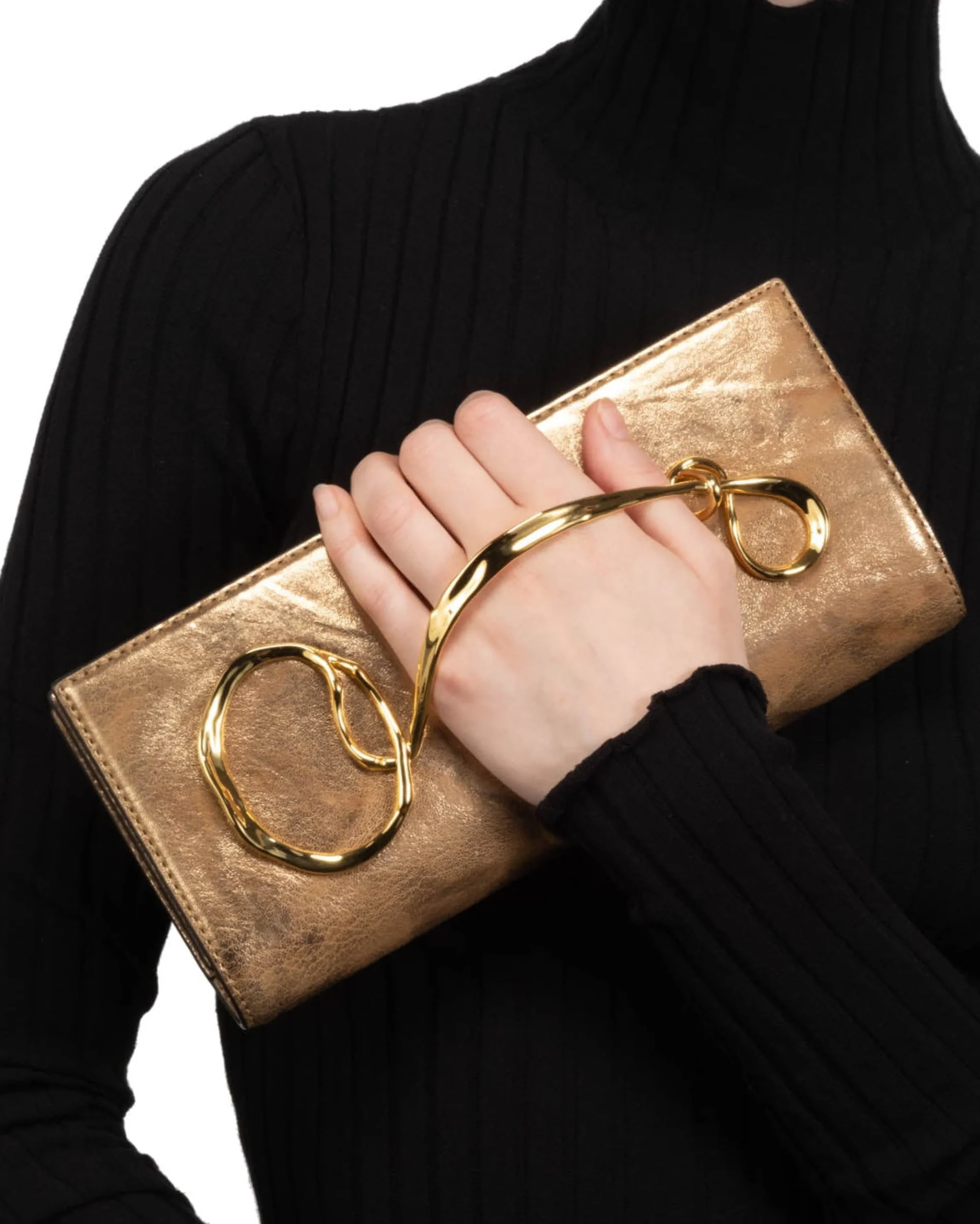 Twisted Gold Side Handle Clutch- Antique Gold