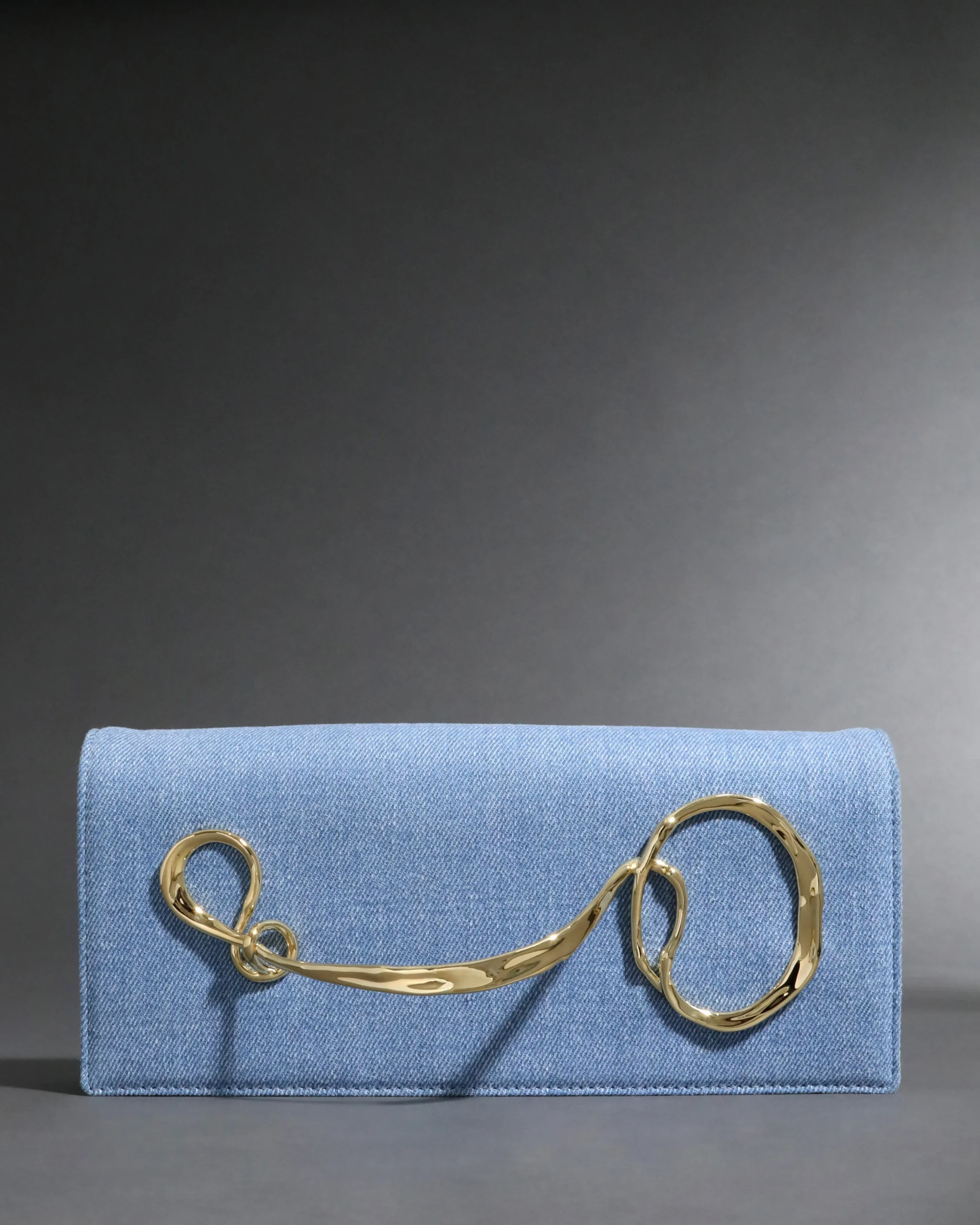Twisted Gold Side Handle Clutch Purse- Chambray