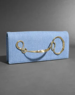 Twisted Gold Side Handle Clutch Purse- Chambray