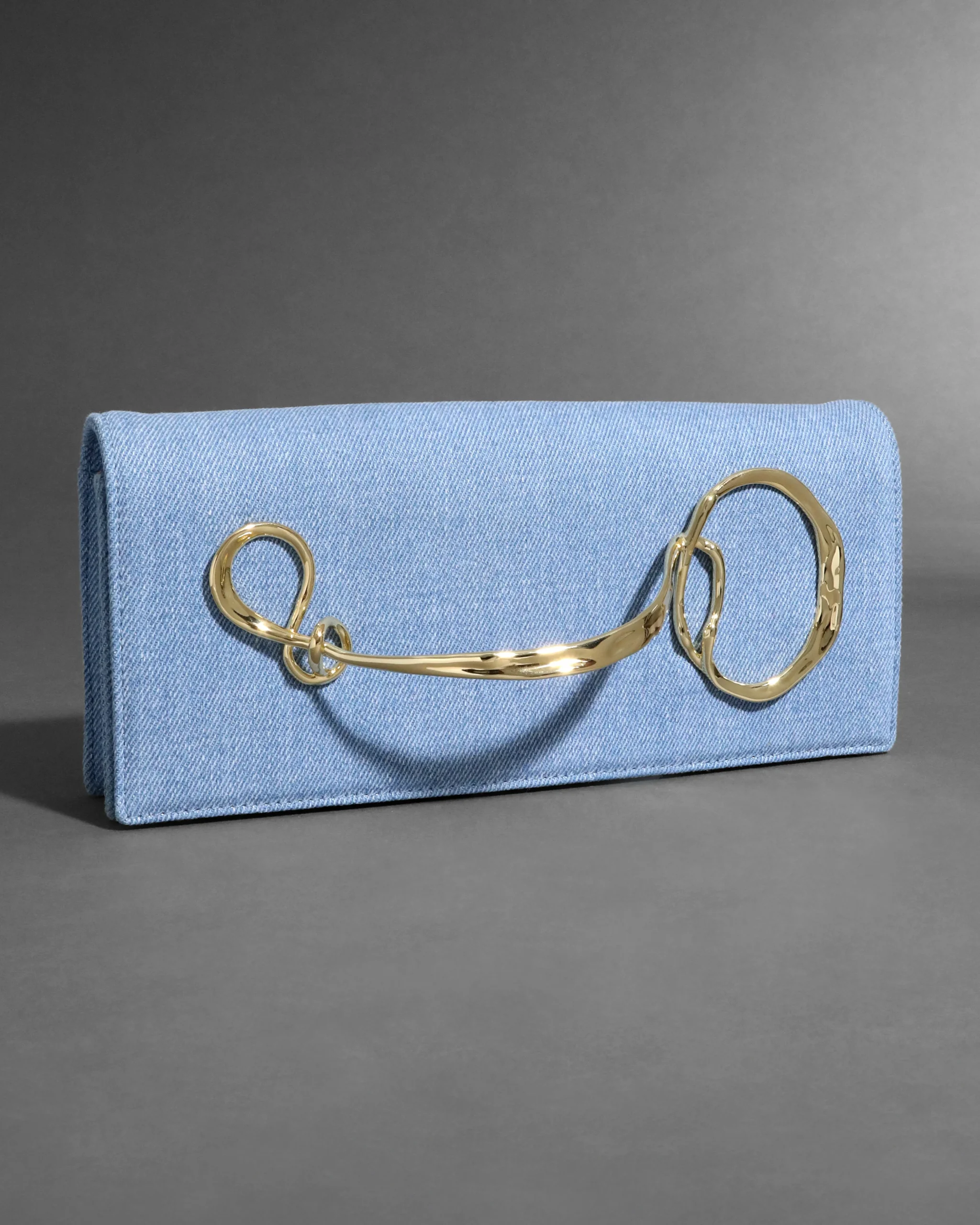 Twisted Gold Side Handle Clutch Purse- Chambray