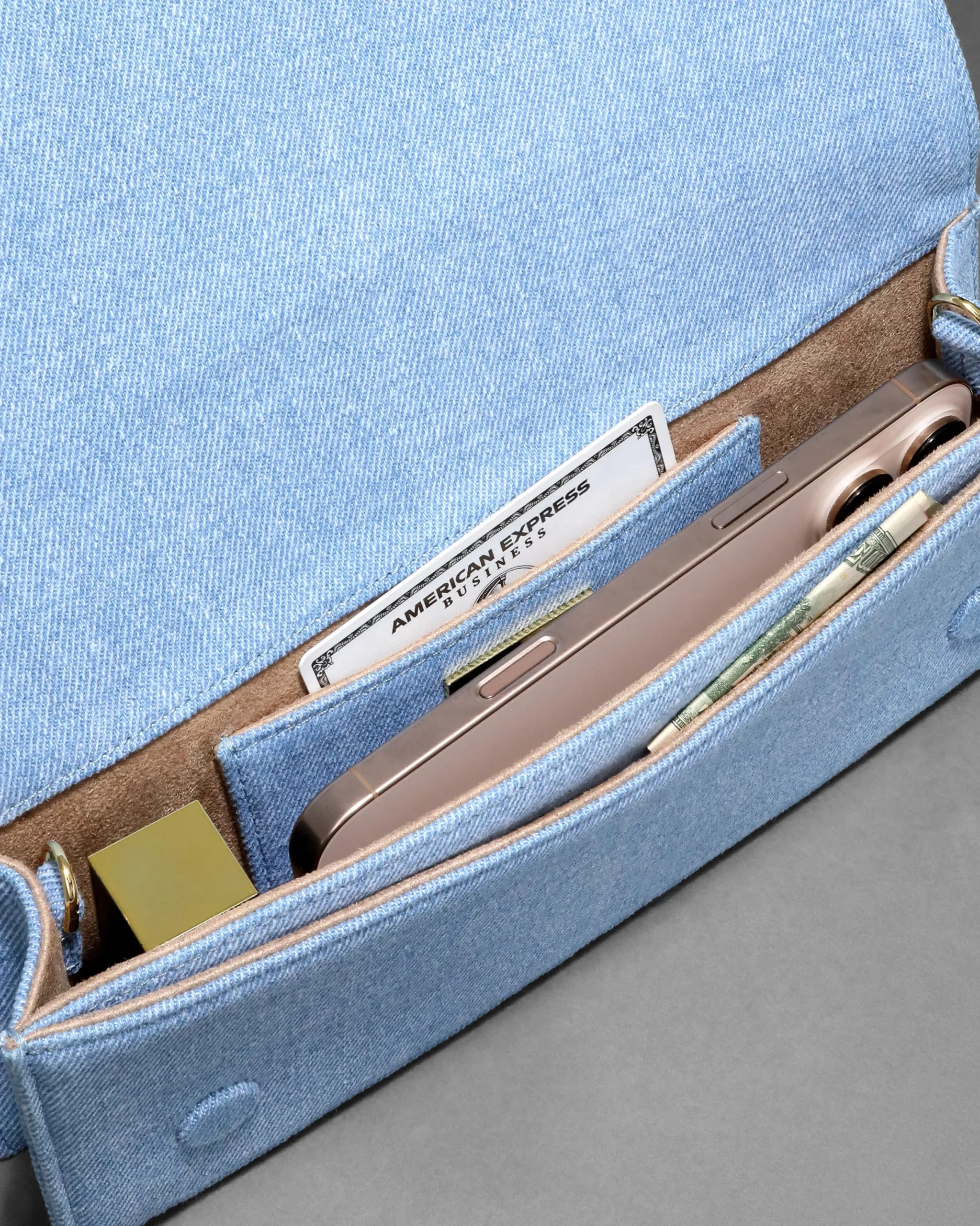 Twisted Gold Side Handle Clutch Purse- Chambray