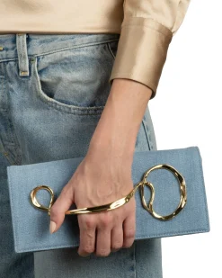 Twisted Gold Side Handle Clutch Purse- Chambray