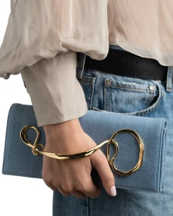 Twisted Gold Side Handle Clutch Purse- Chambray