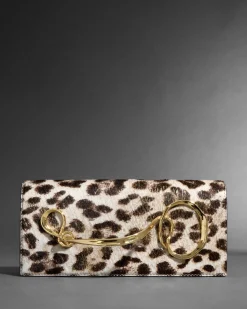 Twisted Gold Side Handle Clutch Purse- Metallic Leopard