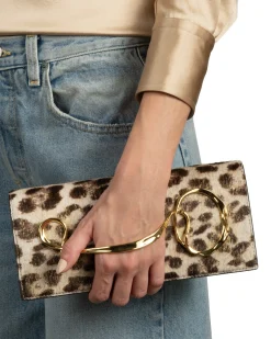 Twisted Gold Side Handle Clutch Purse- Metallic Leopard