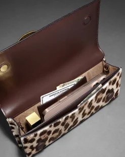 Twisted Gold Side Handle Clutch Purse- Metallic Leopard