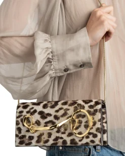 Twisted Gold Side Handle Clutch Purse- Metallic Leopard
