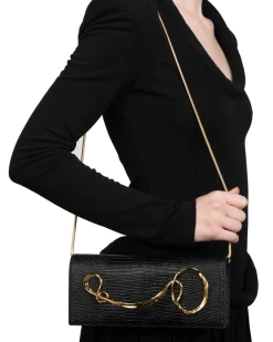 Twisted Gold Side Handle Clutch Purse - Black