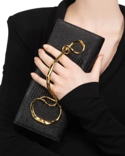 Twisted Gold Side Handle Clutch Purse - Black