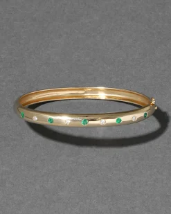 Vintage 18k Gold Modern Design Diamond & Emerald Studded Hinge Bracelet