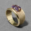 Vintage 1970s 18k Gold & Amethyst Baguette Cigar Band Ring