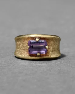 Vintage 1970s 18k Gold & Amethyst Baguette Cigar Band Ring