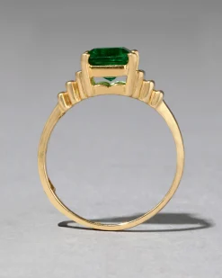 Vintage 1980s 14k Gold & Emerald Retro Deco Design Ring