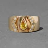 Vintage 1980s 18k Gold & Yellow Topaz & Diamond Cigar Band Ring