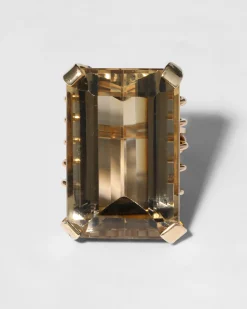 Vintage 1950s 14k Gold Emerald Cut Citrine Cocktail Ring
