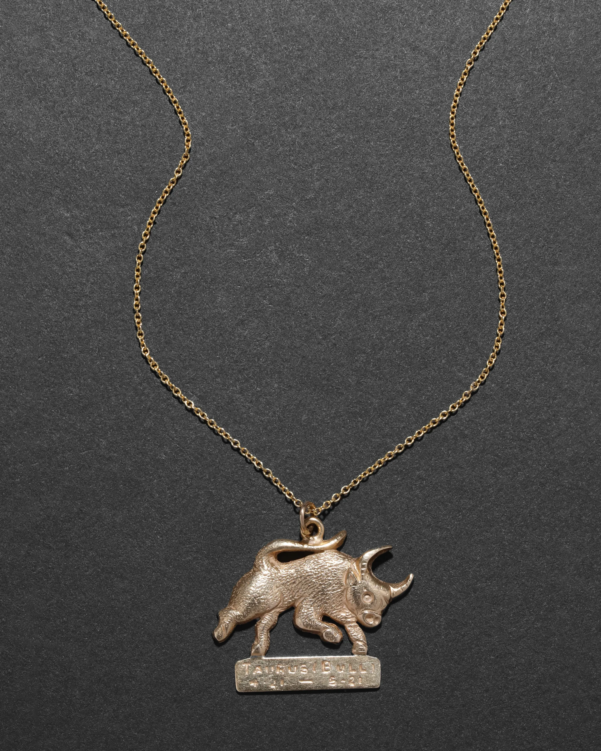 Vintage 1970s 14k Gold Hand Etched Taurus Bull Pendant Necklace
