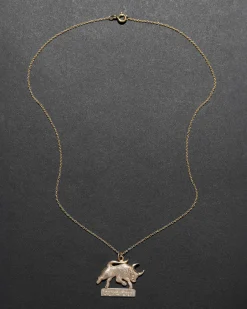 Vintage 1970s 14k Gold Hand Etched Taurus Bull Pendant Necklace
