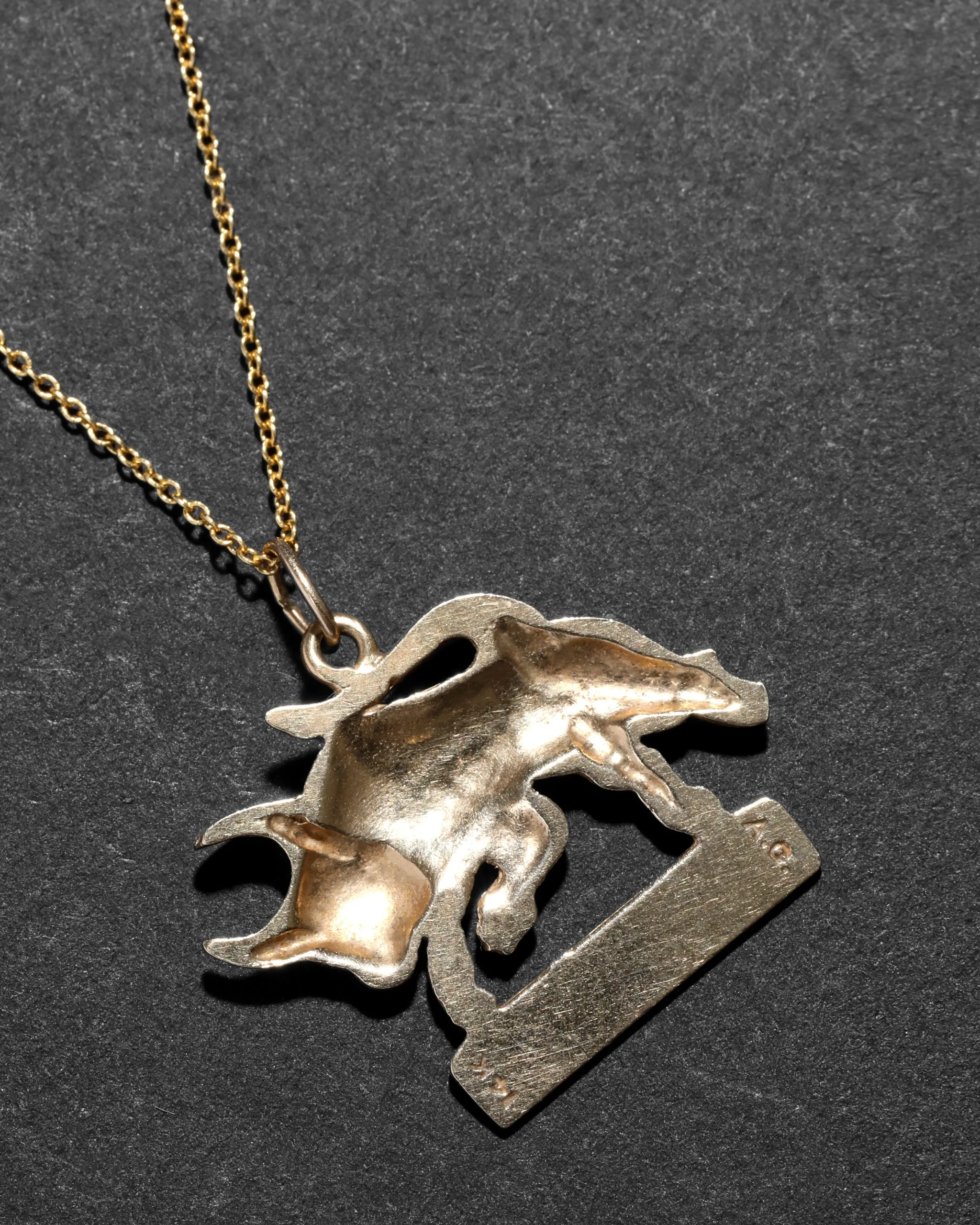 Vintage 1970s 14k Gold Hand Etched Taurus Bull Pendant Necklace