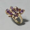 Vintage 1960s 14k Gold Handmade Brutalist Amethyst & Diamond Ring