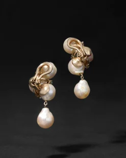Vintage 1950s 14k Gold Pearl and Diamond Cluster Clip Earring