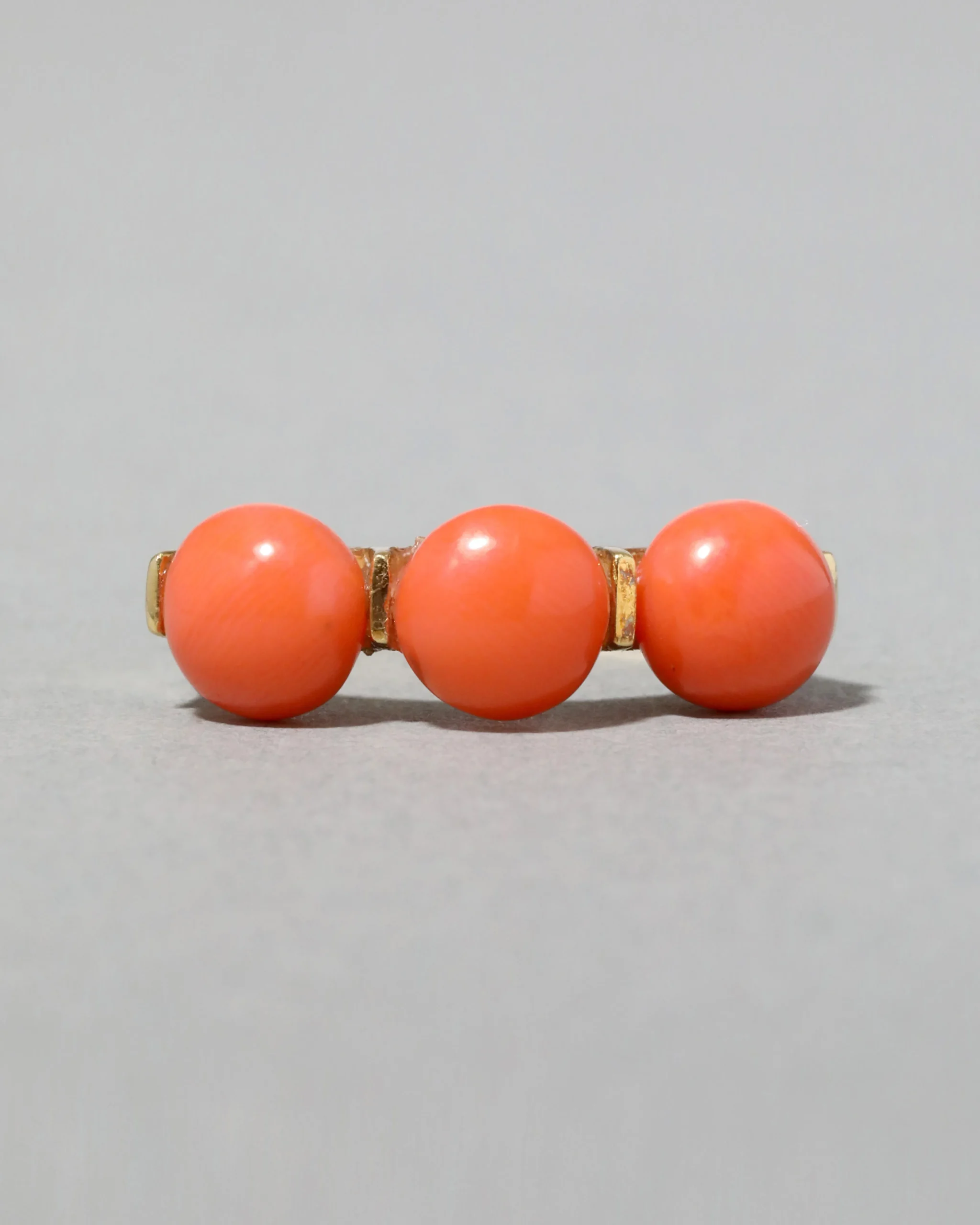 Vintage 1960s 10k Gold with Coral Cabachon Trio Ring