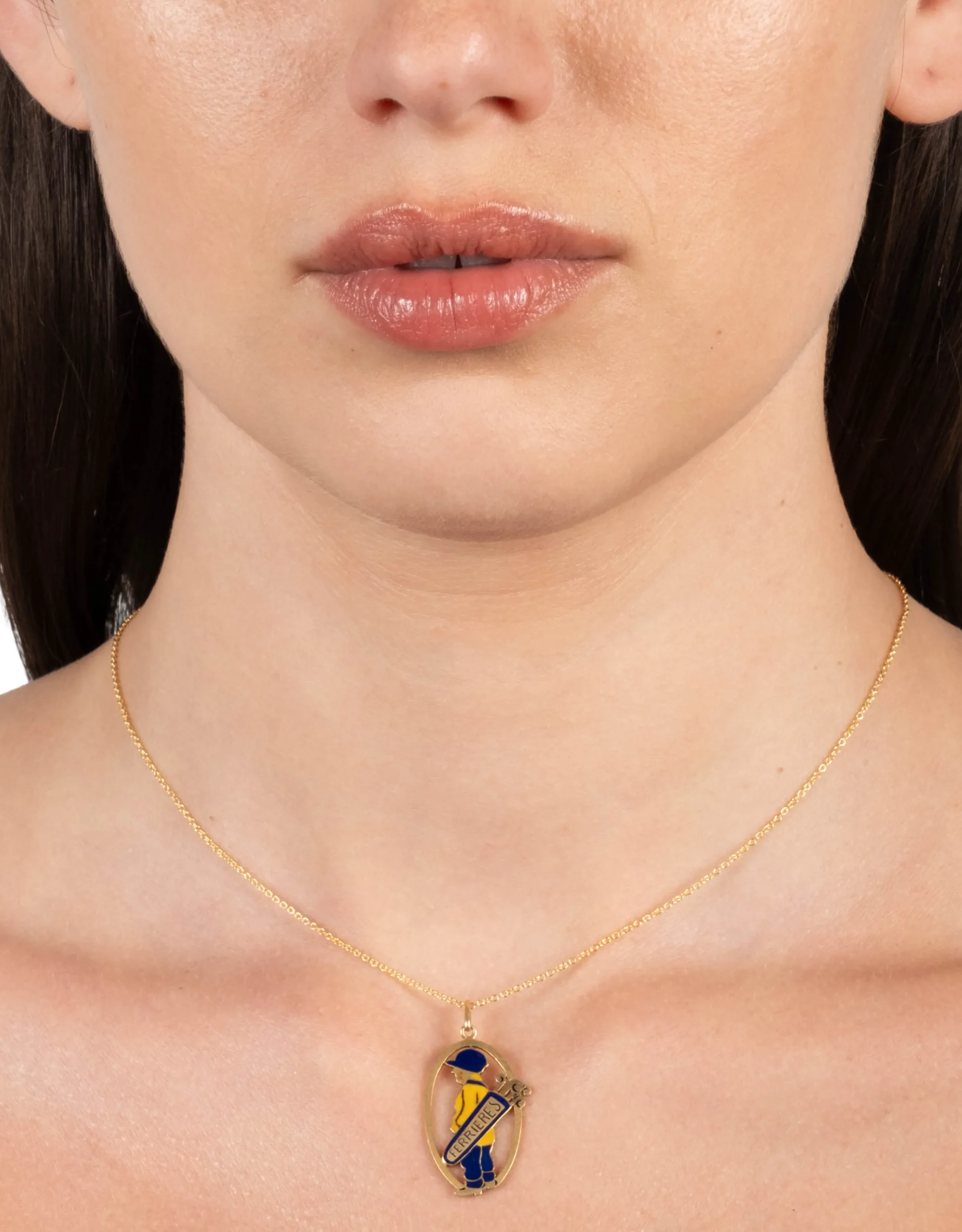 Vintage 1930s 14k Gold with Enamel French Mascot Pendant Necklace