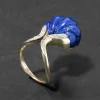 Vintage 1960s 18k Two Tone Gold Scalloped Lapis & Diamond Ring