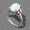 Vintage 1930s 18k White Gold Opal & Diamond Ring