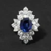 Vintage 1980s Rhodium Plated Sterling Silver with Synthetic Sapphire & Cubic Zirconium Ring